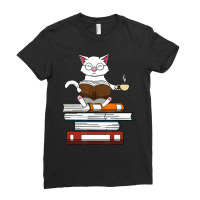 Trending Cat Kitty Reading Books Coffee Ladies Fitted T-shirt | Artistshot