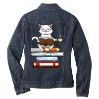 Trending Cat Kitty Reading Books Coffee Ladies Denim Jacket | Artistshot