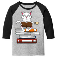 Trending Cat Kitty Reading Books Coffee Youth 3/4 Sleeve | Artistshot