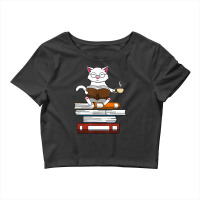 Trending Cat Kitty Reading Books Coffee Crop Top | Artistshot