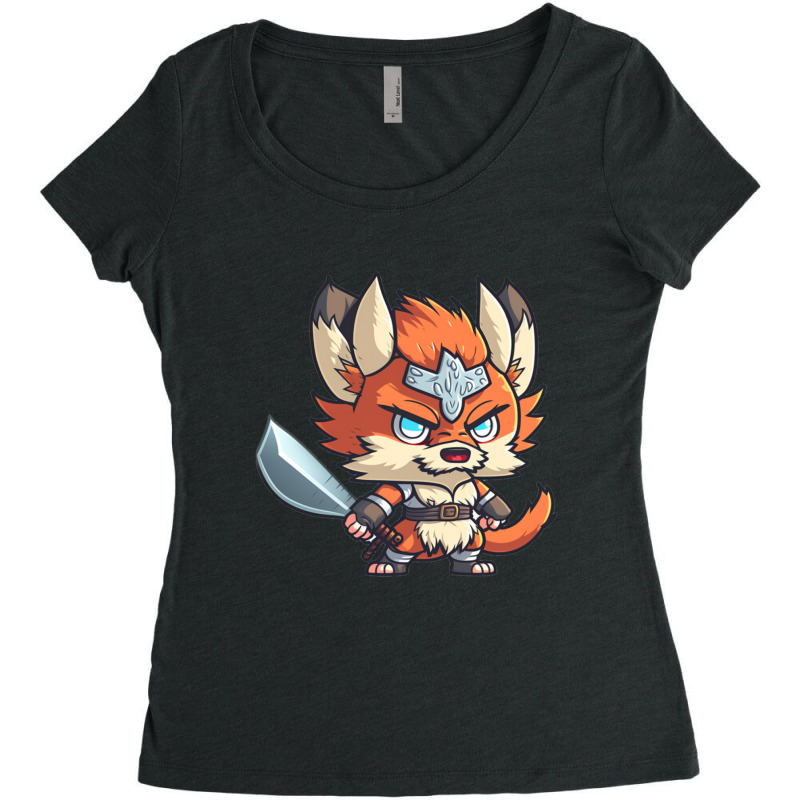 Chibi Fox Dd Barbarian Class Dnd Animal Classes Collection Women's Triblend Scoop T-shirt by LakeshaHughlett | Artistshot