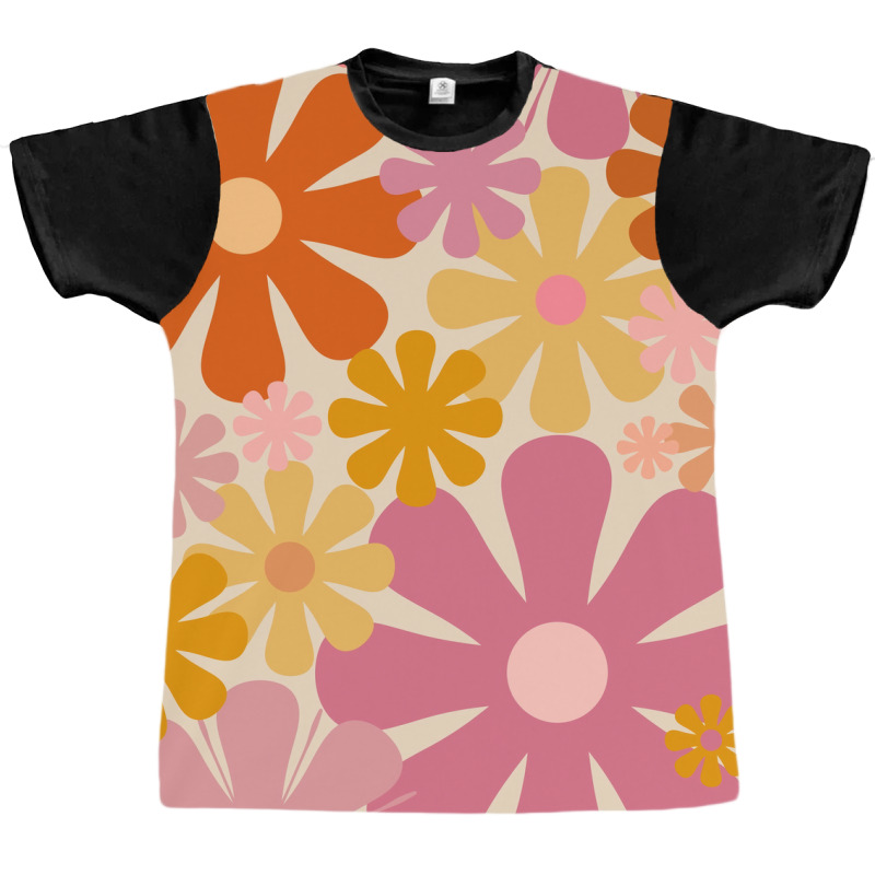 Retro 60s 70s Flowers  Vintage Style Floral Pattern In Thulian Pink, O Graphic T-shirt | Artistshot