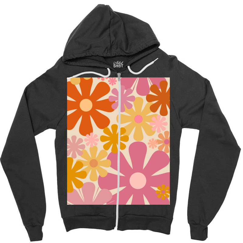 Retro 60s 70s Flowers  Vintage Style Floral Pattern In Thulian Pink, O Zipper Hoodie | Artistshot