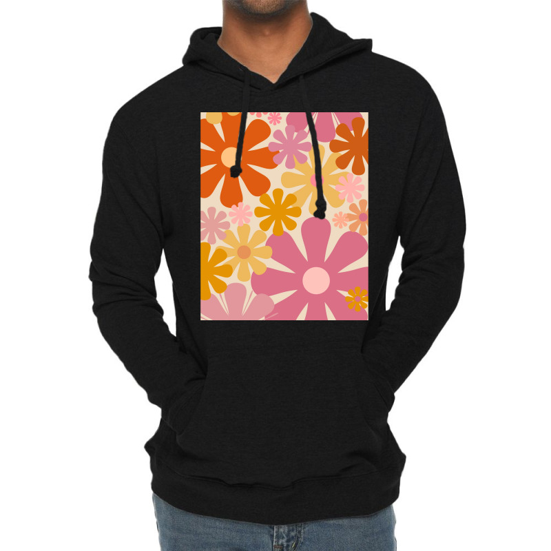 Retro 60s 70s Flowers  Vintage Style Floral Pattern In Thulian Pink, O Lightweight Hoodie | Artistshot