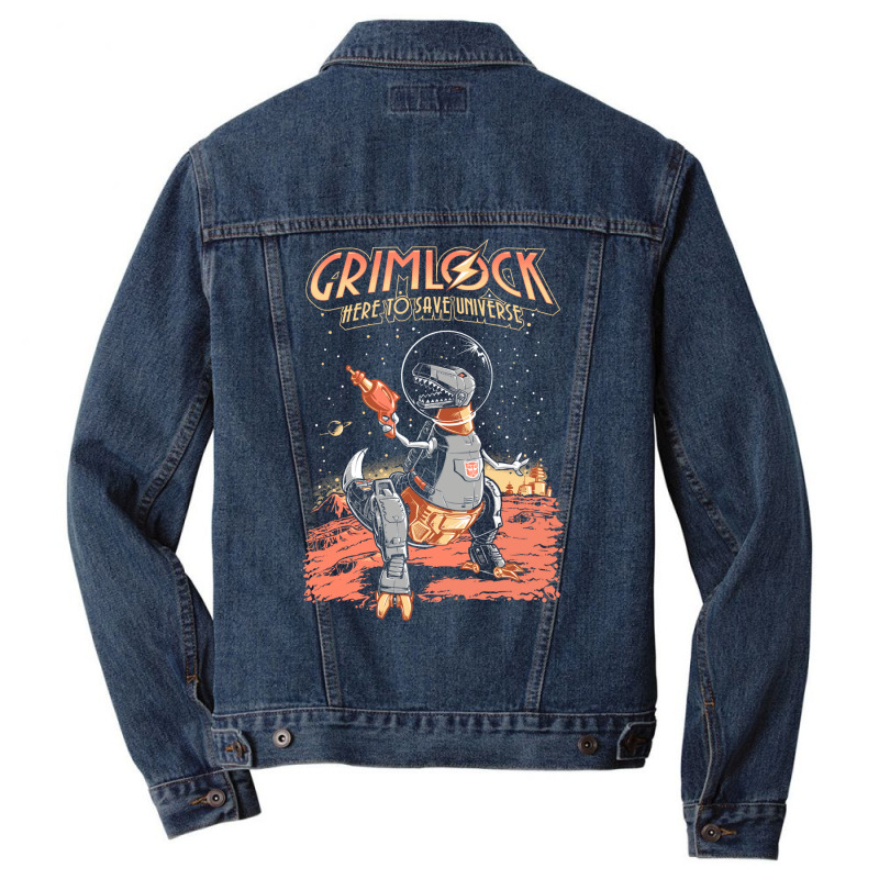 Space Pulp Robot Dinosaur Hero Men Denim Jacket | Artistshot