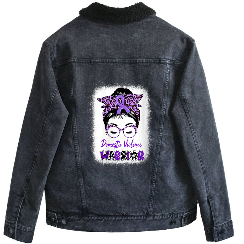 Womens Domestic Violence Awareness Warrior Purple Messy Bun V-neck Unisex Sherpa-lined Denim Jacket | Artistshot