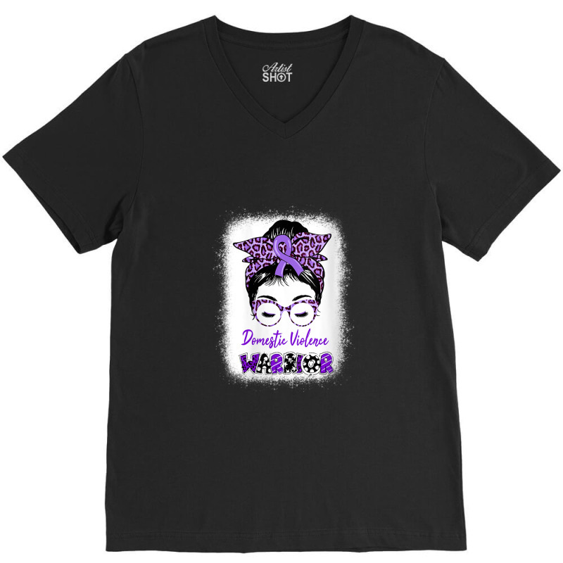 Womens Domestic Violence Awareness Warrior Purple Messy Bun V-neck V-neck Tee | Artistshot