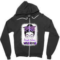 Womens Domestic Violence Awareness Warrior Purple Messy Bun V-neck Zipper Hoodie | Artistshot