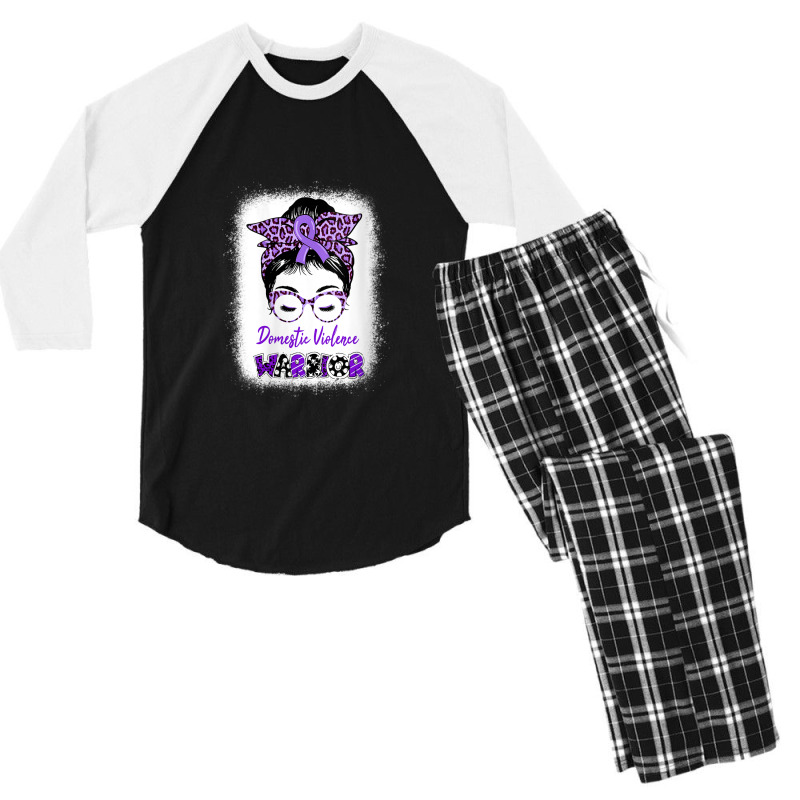 Womens Domestic Violence Awareness Warrior Purple Messy Bun V-neck Men's 3/4 Sleeve Pajama Set | Artistshot