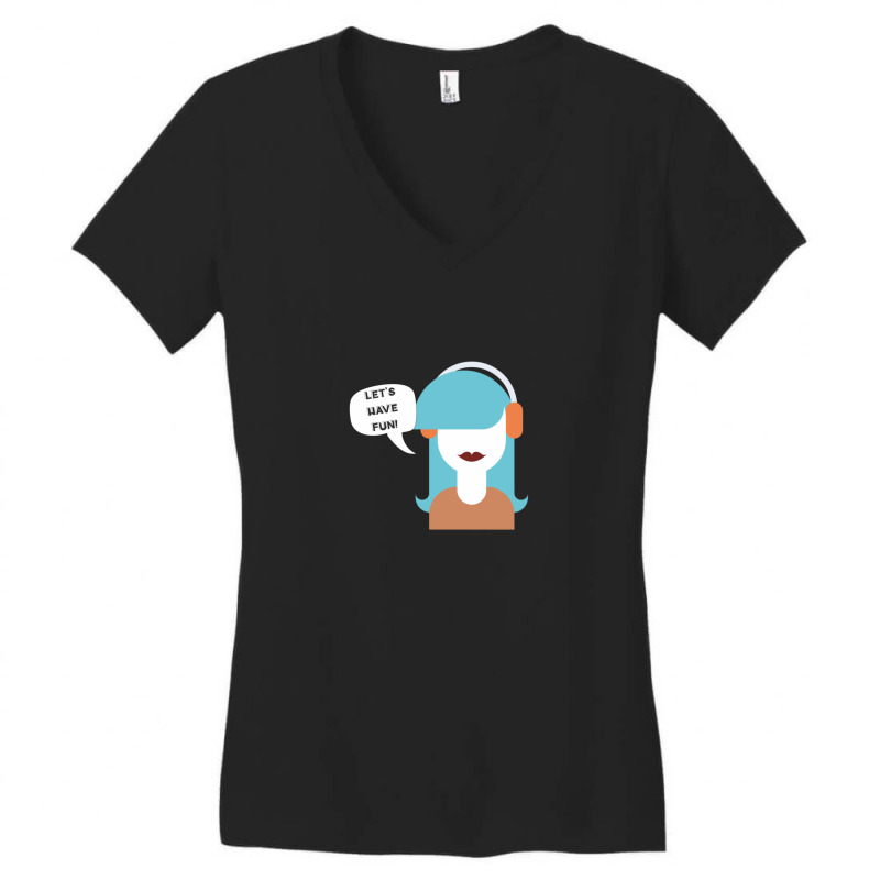 Pop Art Girl With Headphones Drawing Women's V-Neck T-Shirt by EliGWhiteIii | Artistshot