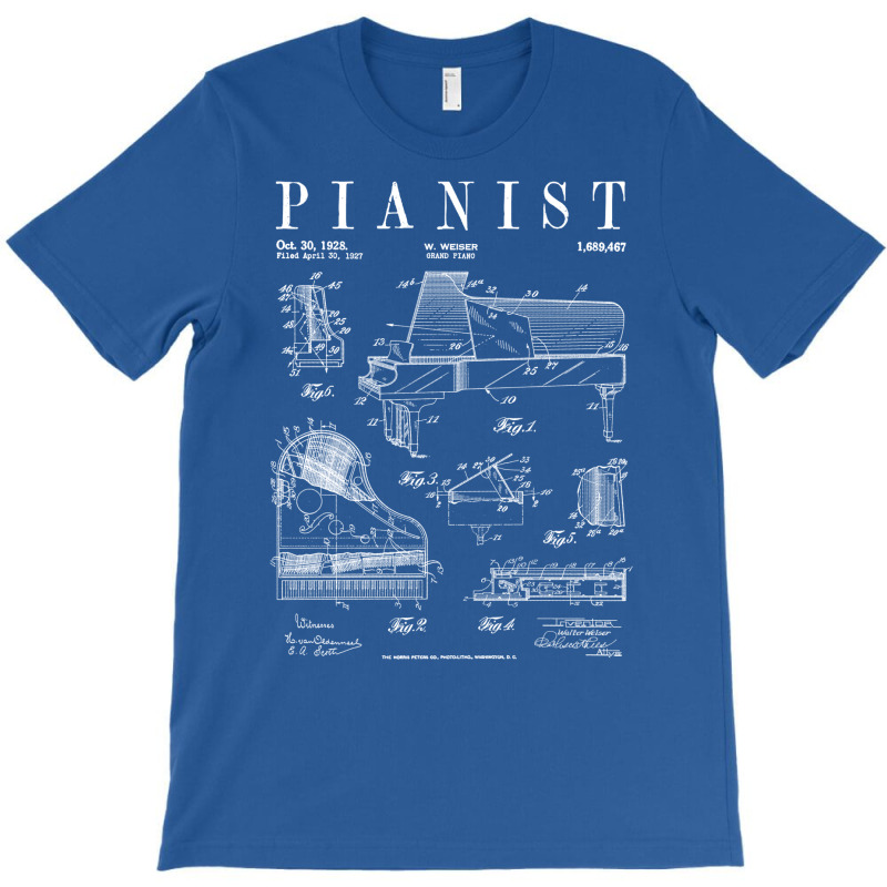 Grand Piano Old Vintage Patent Pianist Drawing Print T-shirt | Artistshot