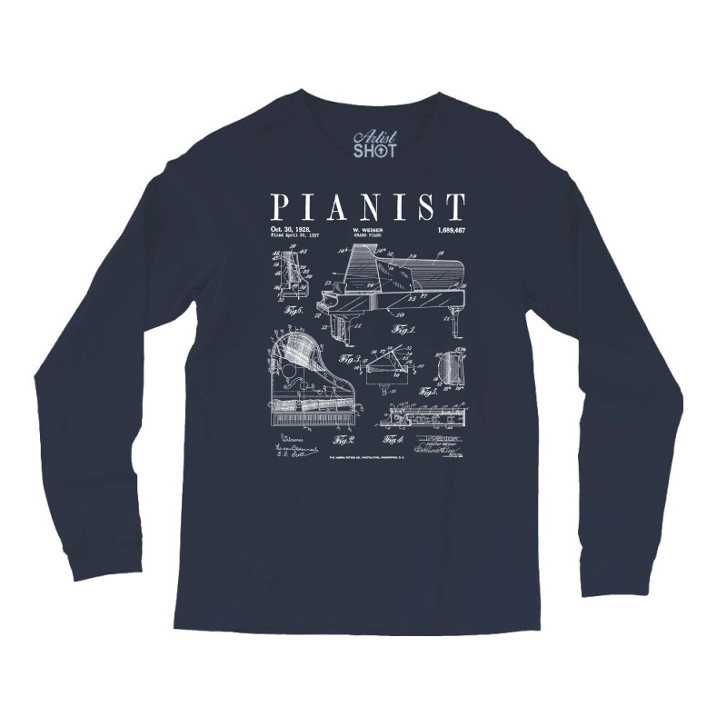 Grand Piano Old Vintage Patent Pianist Drawing Print Long Sleeve Shirts | Artistshot