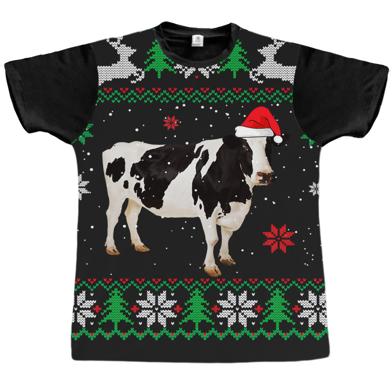 Cow Funny Cattle Ugly Sweater Christmas Dairy Cow Lover Santa Hat Anim Graphic T-shirt | Artistshot