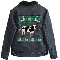 Cow Funny Cattle Ugly Sweater Christmas Dairy Cow Lover Santa Hat Anim Unisex Sherpa-lined Denim Jacket | Artistshot