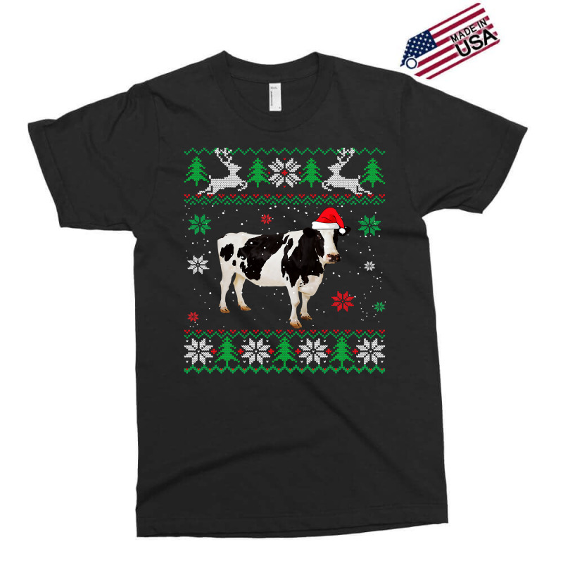 Cow Funny Cattle Ugly Sweater Christmas Dairy Cow Lover Santa Hat Anim Exclusive T-shirt | Artistshot