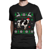 Cow Funny Cattle Ugly Sweater Christmas Dairy Cow Lover Santa Hat Anim Classic T-shirt | Artistshot