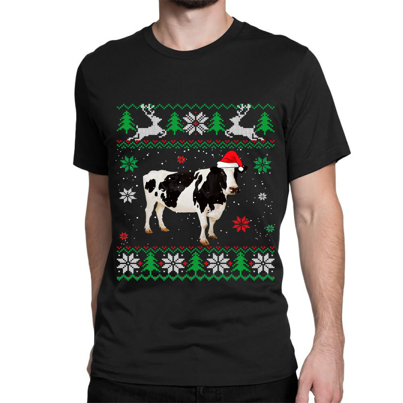 Cow Funny Cattle Ugly Sweater Christmas Dairy Cow Lover Santa Hat Anim Classic T-shirt | Artistshot