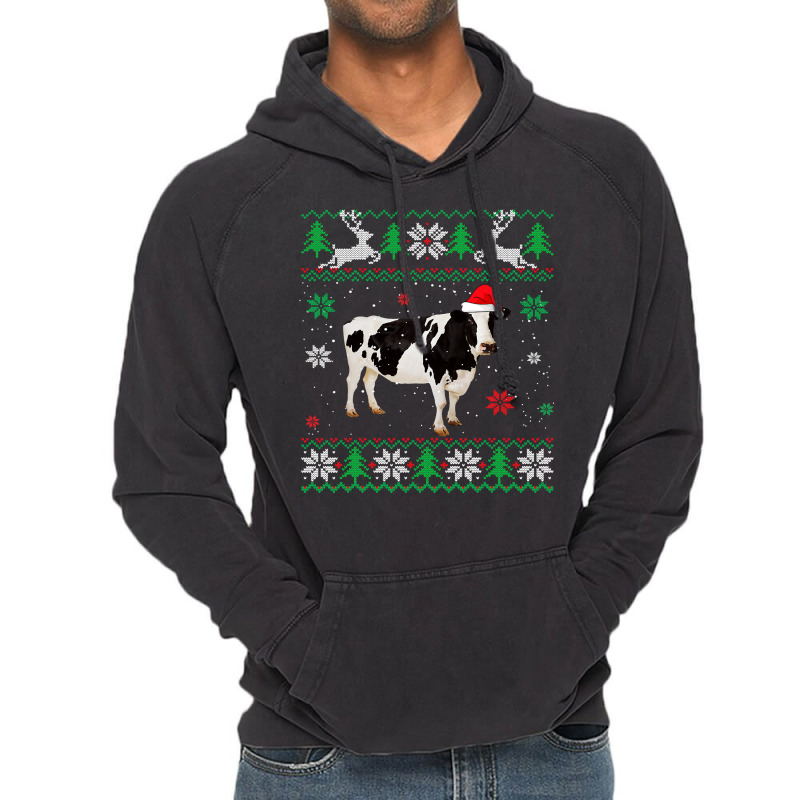 Cow Funny Cattle Ugly Sweater Christmas Dairy Cow Lover Santa Hat Anim Vintage Hoodie | Artistshot