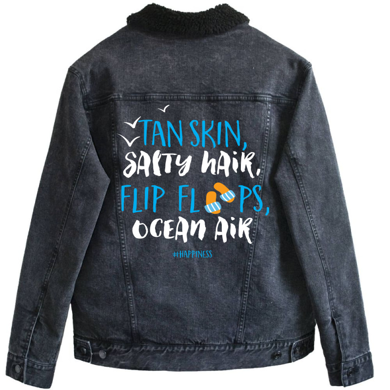 Tan Skin Salty Hair Flip Floops Ocean Air Unisex Sherpa-lined Denim Jacket | Artistshot