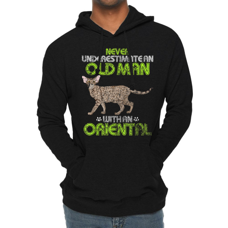 An Old Man With An Oriental Cat Funny Lightweight Hoodie | Artistshot