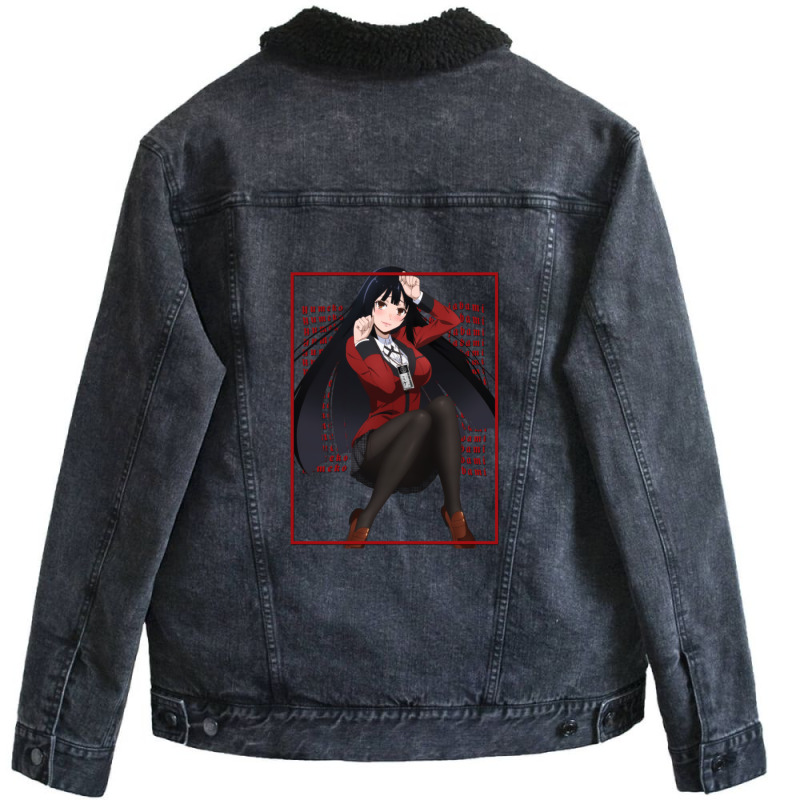 Yumeko Jabami Red Edgy Overload Unisex Sherpa-Lined Denim Jacket by CurtisDaleCochran | Artistshot