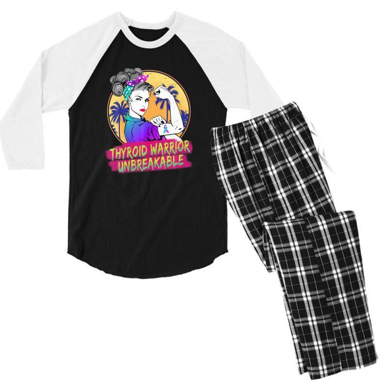 Thyroid Warrior Unbreakable Women Thyroid Awareness Men's 3/4 Sleeve Pajama Set | Artistshot