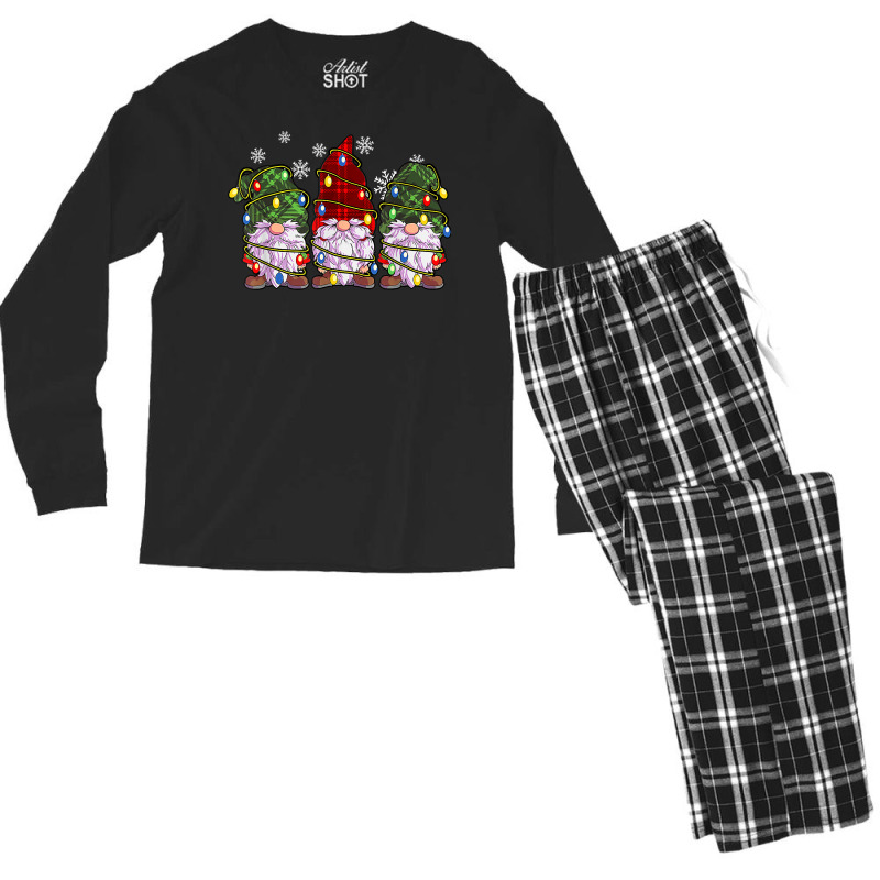 Three Gnomes Shirt Men Women Buffalo Plaid Red Christmas T Shirt Men's Long Sleeve Pajama Set | Artistshot