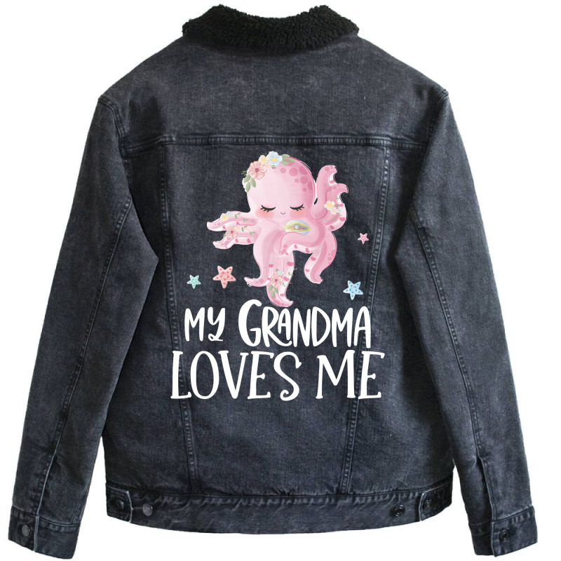 Pink Octopus My Grandma Loves Me Unisex Sherpa-Lined Denim Jacket by CueTrendyFinds | Artistshot