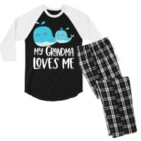 My Grandma Loves Me - Blue Whales Men's 3/4 Sleeve Pajama Set | Artistshot