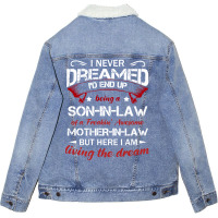 I Never Dreamed Id End Up Being A Son In Law Of A Freakin Awesome Moth Unisex Sherpa-lined Denim Jacket | Artistshot