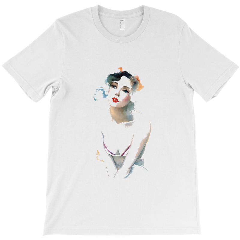 A Woman In Watercolor Looking Into The Distance T-shirt | Artistshot