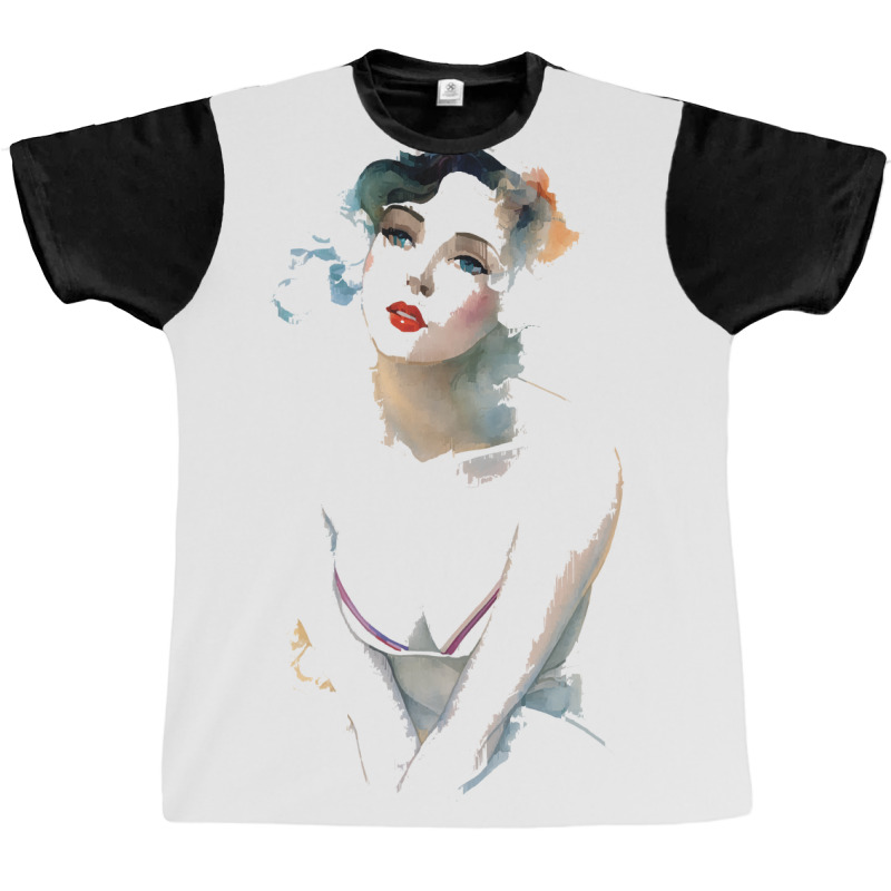 A Woman In Watercolor Looking Into The Distance Graphic T-shirt | Artistshot