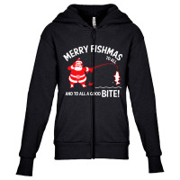 Merry Fishmas To All Good Bite Christmas Fishing Santa Gift Youth Zipper Hoodie | Artistshot