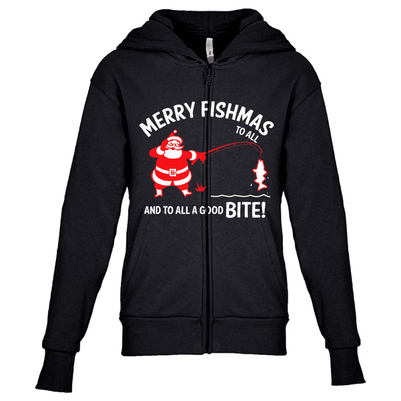 Merry Fishmas To All Good Bite Christmas Fishing Santa Gift Youth Zipper Hoodie by nguyenchau109 | Artistshot