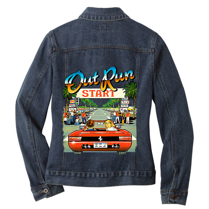 Arcade Out Run Video Game T Shirt Ladies Denim Jacket by MeganArtist | Artistshot