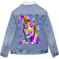 70s 80s Party Cat Psychedelic Colorful Retro Trippy Cat Classic  (1) Unisex Sherpa-lined Denim Jacket | Artistshot