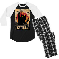 Retro Vintage Catzilla Tshirt Men's 3/4 Sleeve Pajama Set | Artistshot