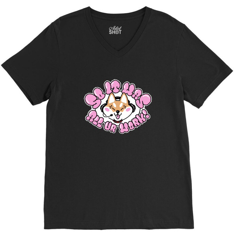 Doggo Working  Tongue Out 1 V-Neck Tee by GretchenJennie | Artistshot