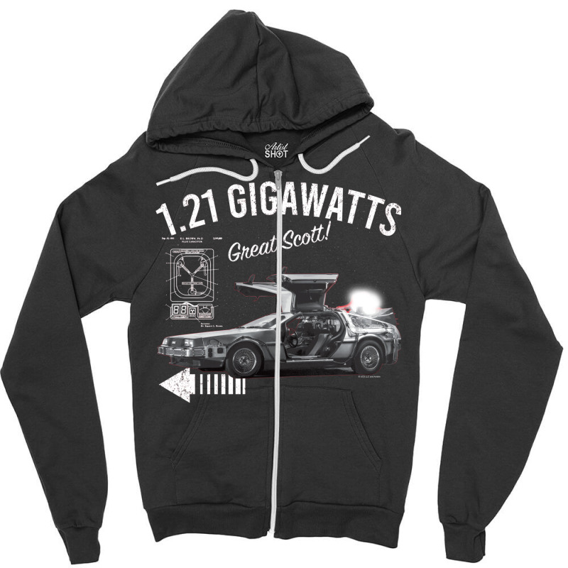 Back To The Future 1.21 Gigawatts Delorean Car (© Ucs Llc And Amblin) Zipper Hoodie by botitefinos | Artistshot