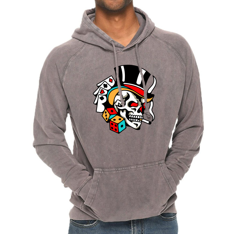 Skull Gamble Playingcards Vintage Hoodie | Artistshot