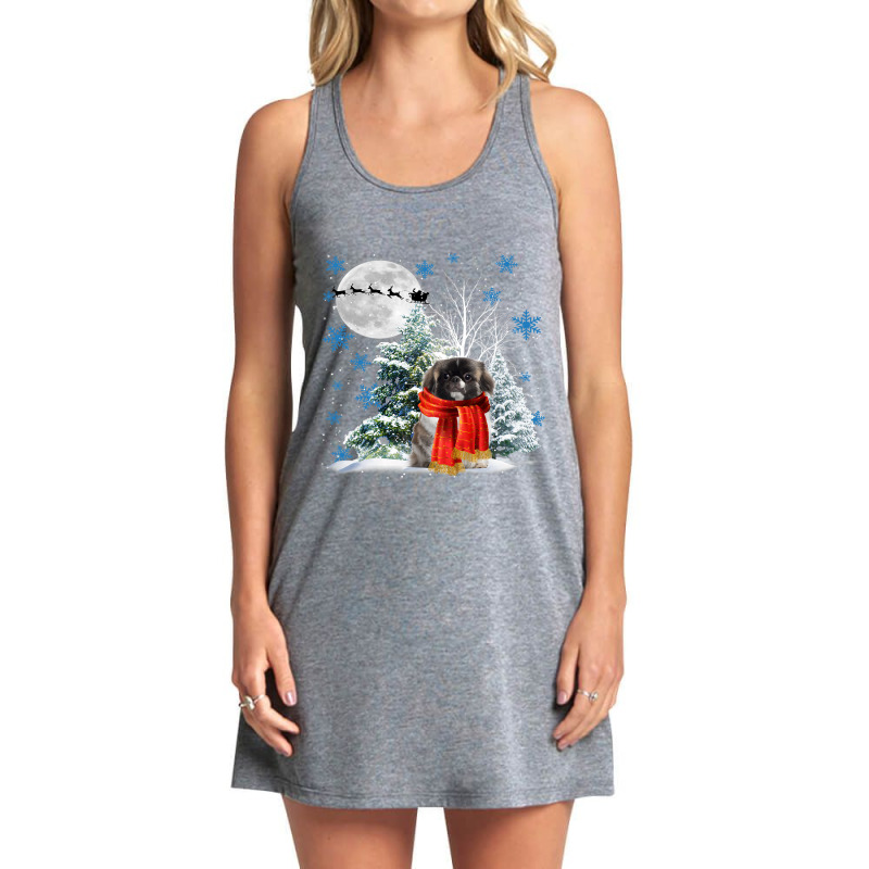 Pekingese Under Moonlight Snow Christmas Pajama 63 Tank Dress by AURRADILLARD | Artistshot