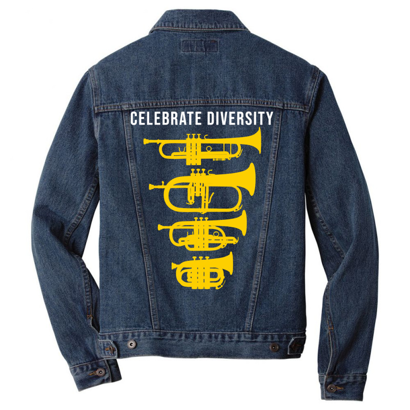 Celebrate Diversity Funny Trumpet Flugelhorn Cornet Pocket Trumpet Gif Men Denim Jacket by yazidukolopt | Artistshot