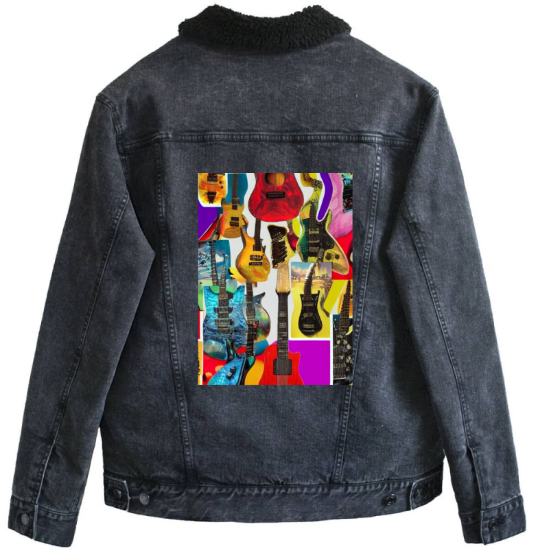 Copy Of Tie Dye Tile Electric Guitar Trippy Fire Hippie Jimi Display P Unisex Sherpa-Lined Denim Jacket by AnnaChampion | Artistshot