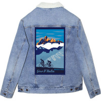 Giro D' Italia Retro  Passo Dello Stelvio Cycling Poster Unisex Sherpa-lined Denim Jacket | Artistshot