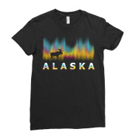 Alaska Reindeer Design With Polar Lights And Moose Pullover Hoodie Ladies Fitted T-shirt | Artistshot