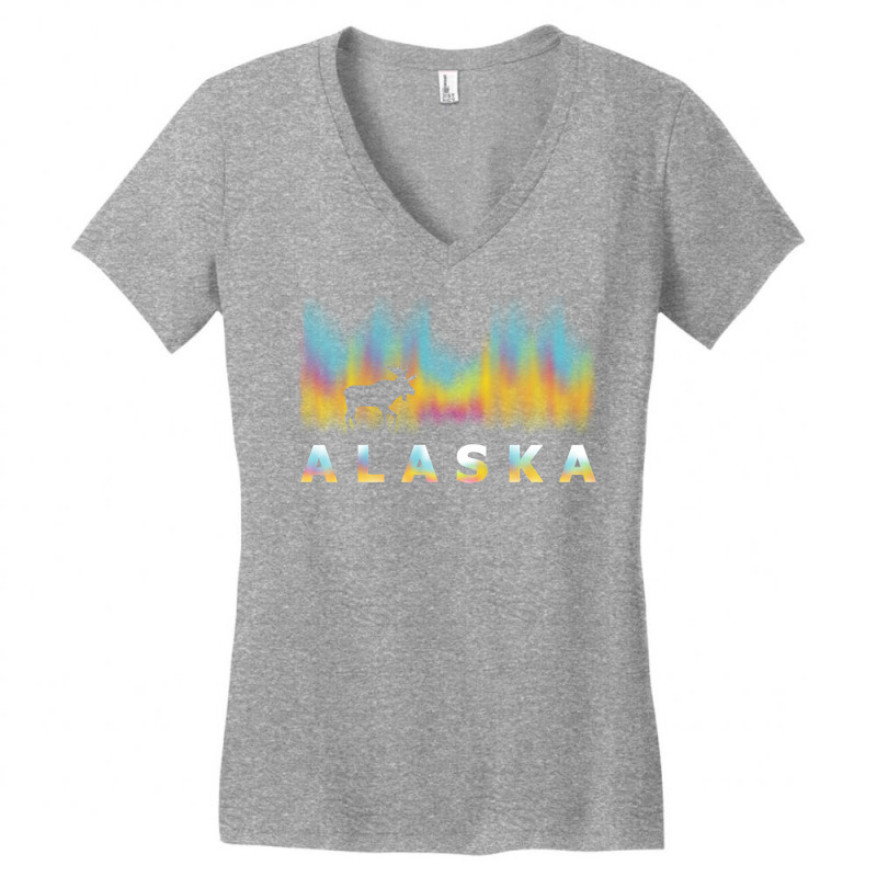 Alaska Reindeer Design With Polar Lights And Moose Pullover Hoodie Women's V-Neck T-Shirt by polioukhi | Artistshot