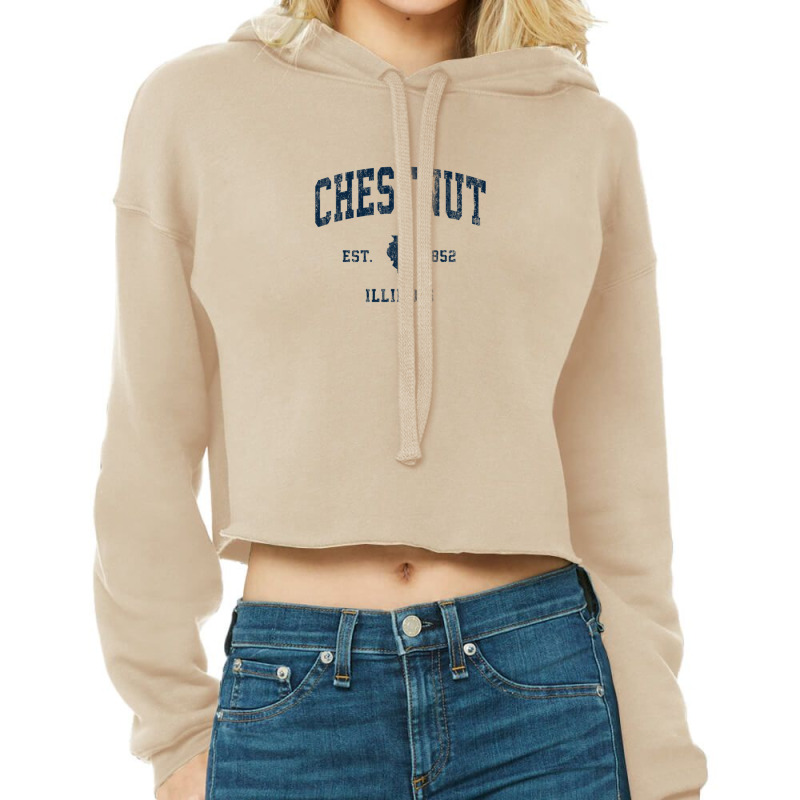 Chestnut Illinois Il Vintage Athletic Navy Sports Design Cropped Hoodie by legatgzlezy | Artistshot