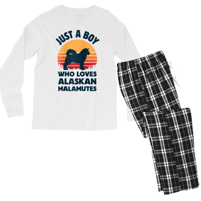 Alaskan Malamute Just A Boy Who Loves Retro Vintage Sunset Raglan Base Men's Long Sleeve Pajama Set | Artistshot