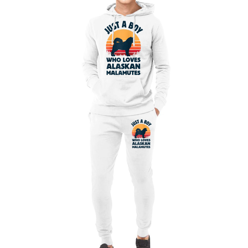 Alaskan Malamute Just A Boy Who Loves Retro Vintage Sunset Raglan Base Hoodie & Jogger Set | Artistshot