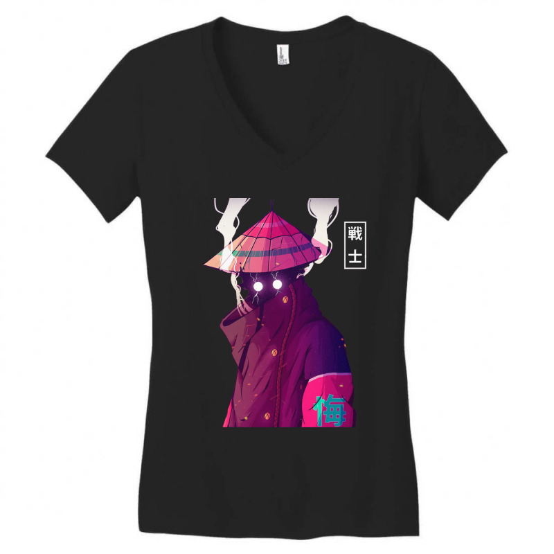 Japanese Cyberpunk Samurai Warrior Women's V-Neck T-Shirt by ErnestGallon | Artistshot